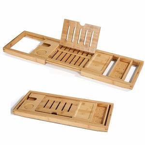 Bamboo Bathtub Caddy Shower Rack Bath Tub Tray Organizer Book/Pad/Tablet/Wine Glass Holder, Bath Bombs & Body Wash are Free Gift