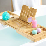 Bamboo Bathtub Caddy Shower Rack Bath Tub Tray Organizer Book/Pad/Tablet/Wine Glass Holder, Bath Bombs & Body Wash are Free Gift