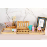 Bamboo Bathtub Caddy Shower Rack Bath Tub Tray Organizer Book/Pad/Tablet/Wine Glass Holder, Bath Bombs & Body Wash are Free Gift