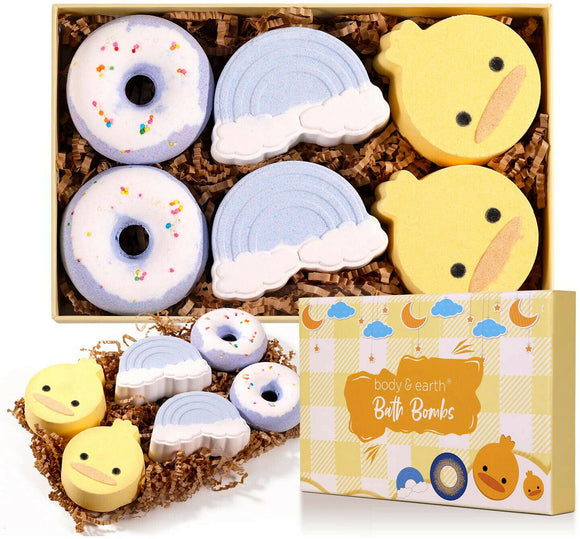 6pcs Bath Bombs Gift Set for Women, Cute Duck Cloud Doughnut Shaped Bath Fizzies Spa Set